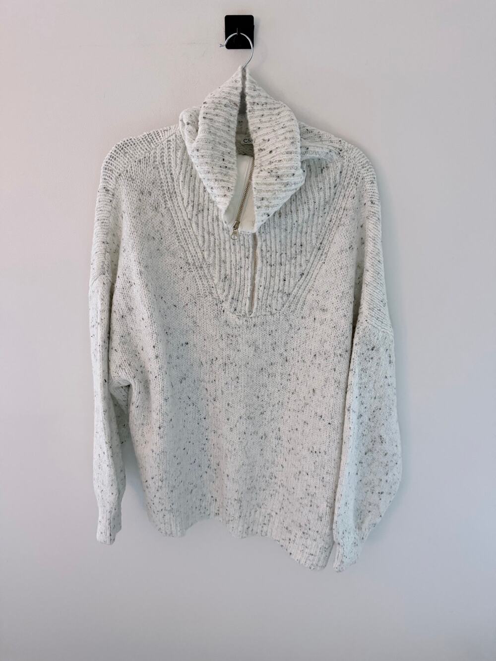 C&C California Cream Confetti Knit Ribbed Mock Neck Quarter-Zip Sweater-Size 2X